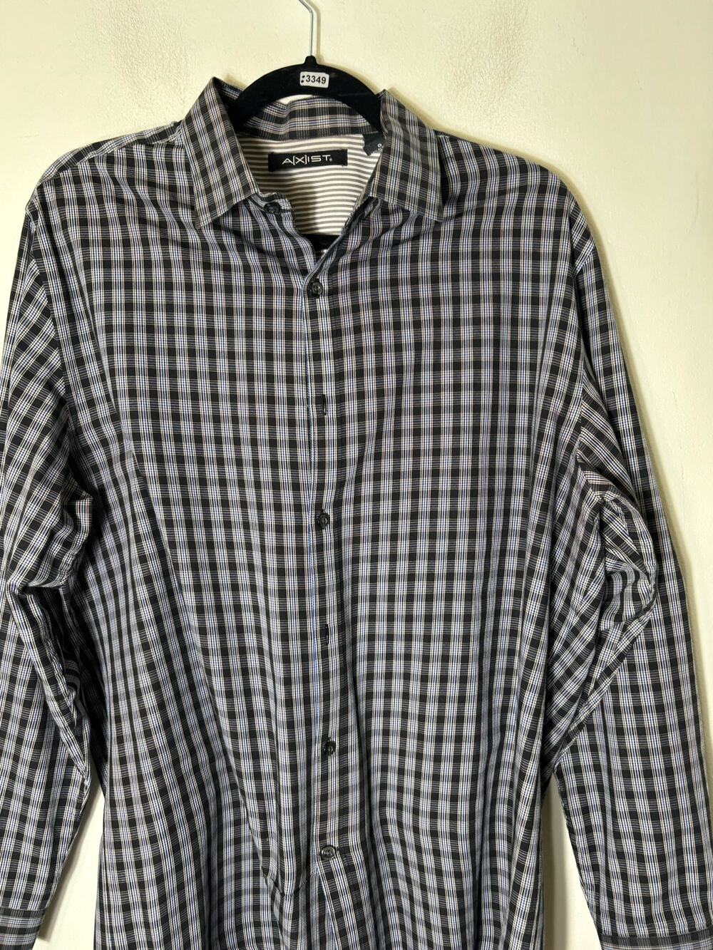 Men's Axist Blue Plaid Long Sleeve Cotton blend Button Down Shirt Sz L